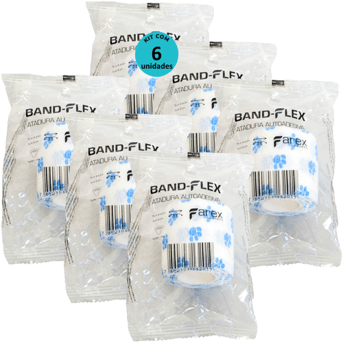Atadura 5cm Branca Com Patinhas Band-Flex Autoadesiva Para Animais Farex Kit Com 6